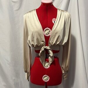 Revamped Beige Satin Wrap Blouse XS238